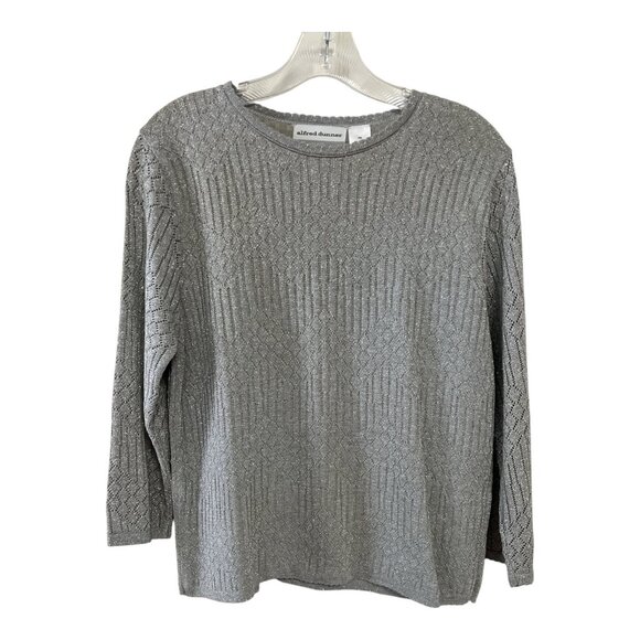 Vintage Alfred Dunner Petite Metallic Knit Sweater – Silver Gray Long Sleeve – P - Picture 1 of 5